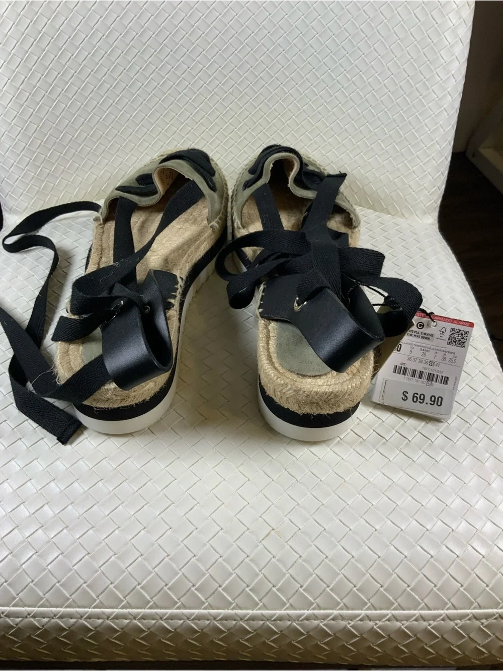 Zara Olive Espadrille Lace-Up Flats with Black Ribbons